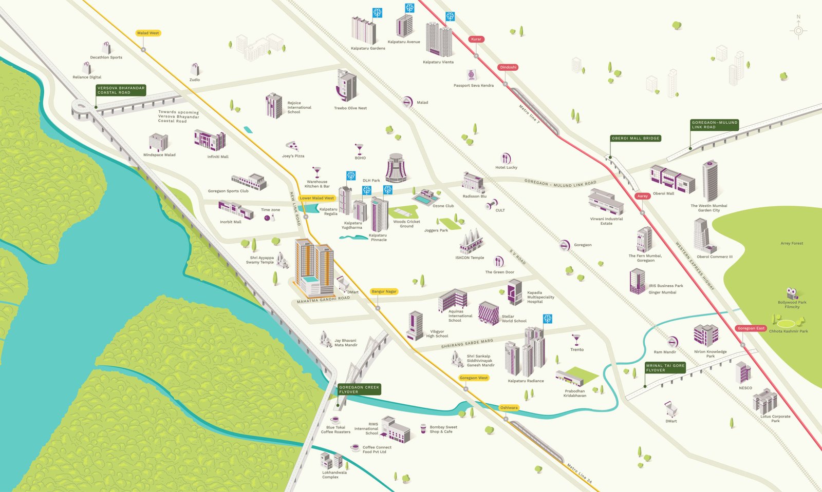 Kalpataru Elaara location map — Bangur Nagar Goregaon West connectivity to metro, malls, WEH and airports